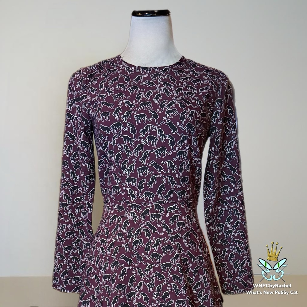 Ann Taylor Deep Wine Cat Print Dress, Fits up to an 8 - Picture 3 of 9